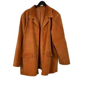Brown Suede Vintage Jacket with Button Closure & Pocket Burnt Orange